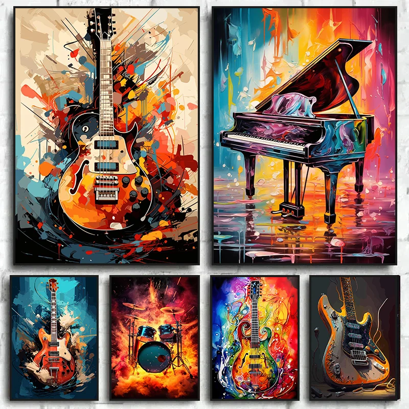 Musical Instrument Poster - Abstract Colorful Art Musical Instruments Drum