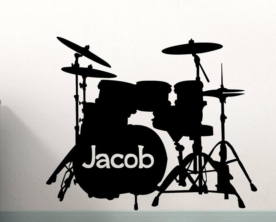 Musical Instrument With Name - Drum Set Wall Decal Custom Name