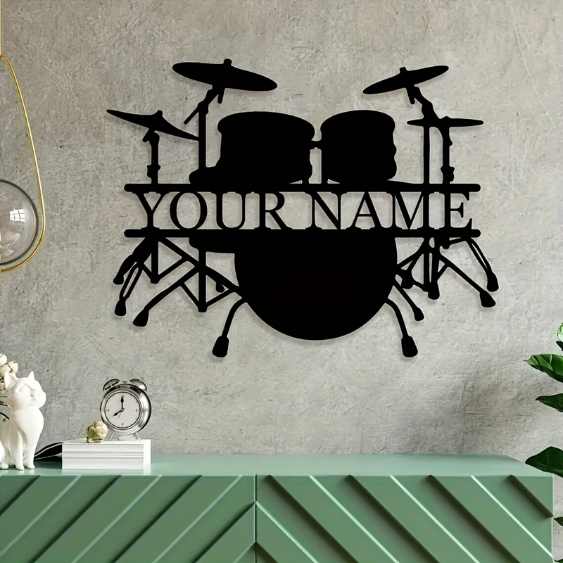 Custom Drum Set Metal Wall Art - Musical Instrument With Name 评论和价格