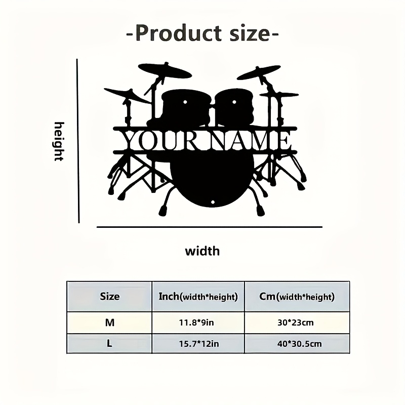 Custom Drum Set Metal Wall Art - Musical Instrument With Name 评论和价格