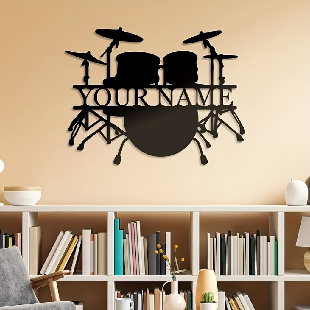 Custom Drum Set Metal Wall Art - Musical Instrument With Name 评论和价格