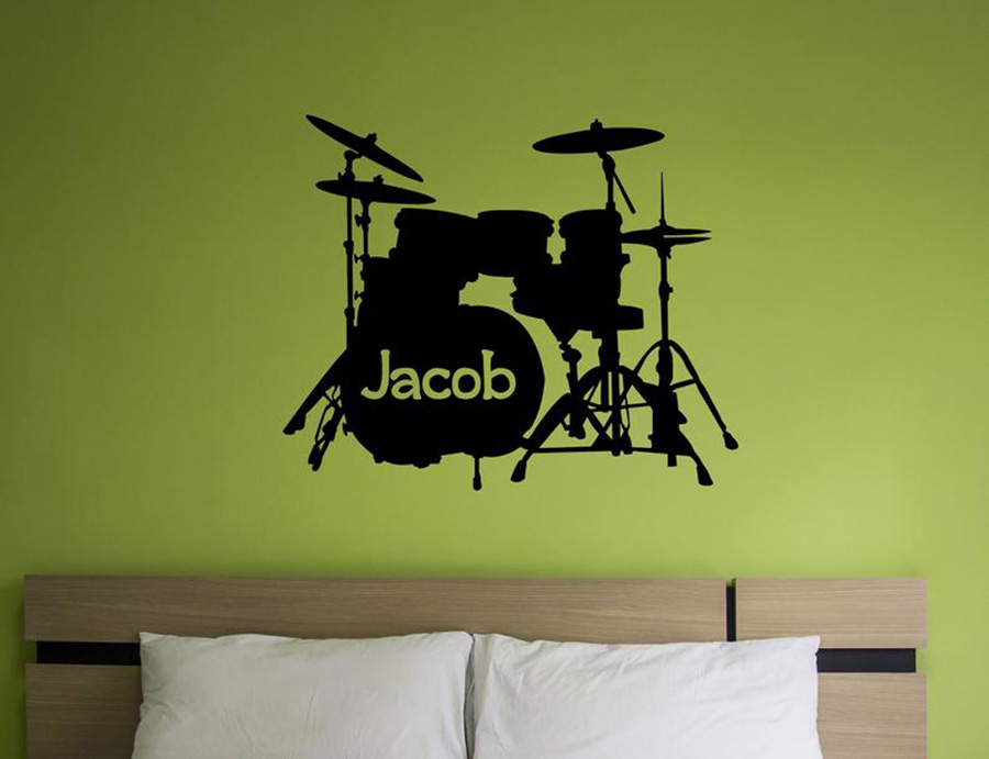 Drum Set Wall Decal Custom Nam - Musical Instrument With Name 评论和价格